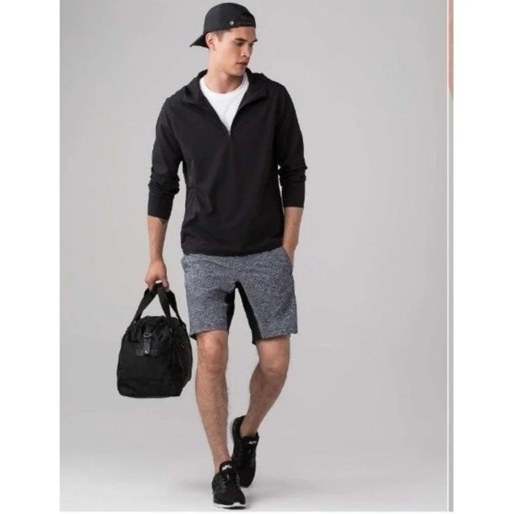 Lululemon Mens Intent Short Heathered Grey Black Athletic Yoga Training Shorts